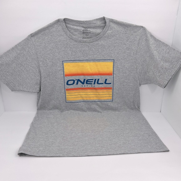 O’NEILL T-SHIT, MENS LIGHT GREY W/ORANGE & YELLOW LOGO, 90%COTTON, 10%POLYESTER - Picture 5 of 11